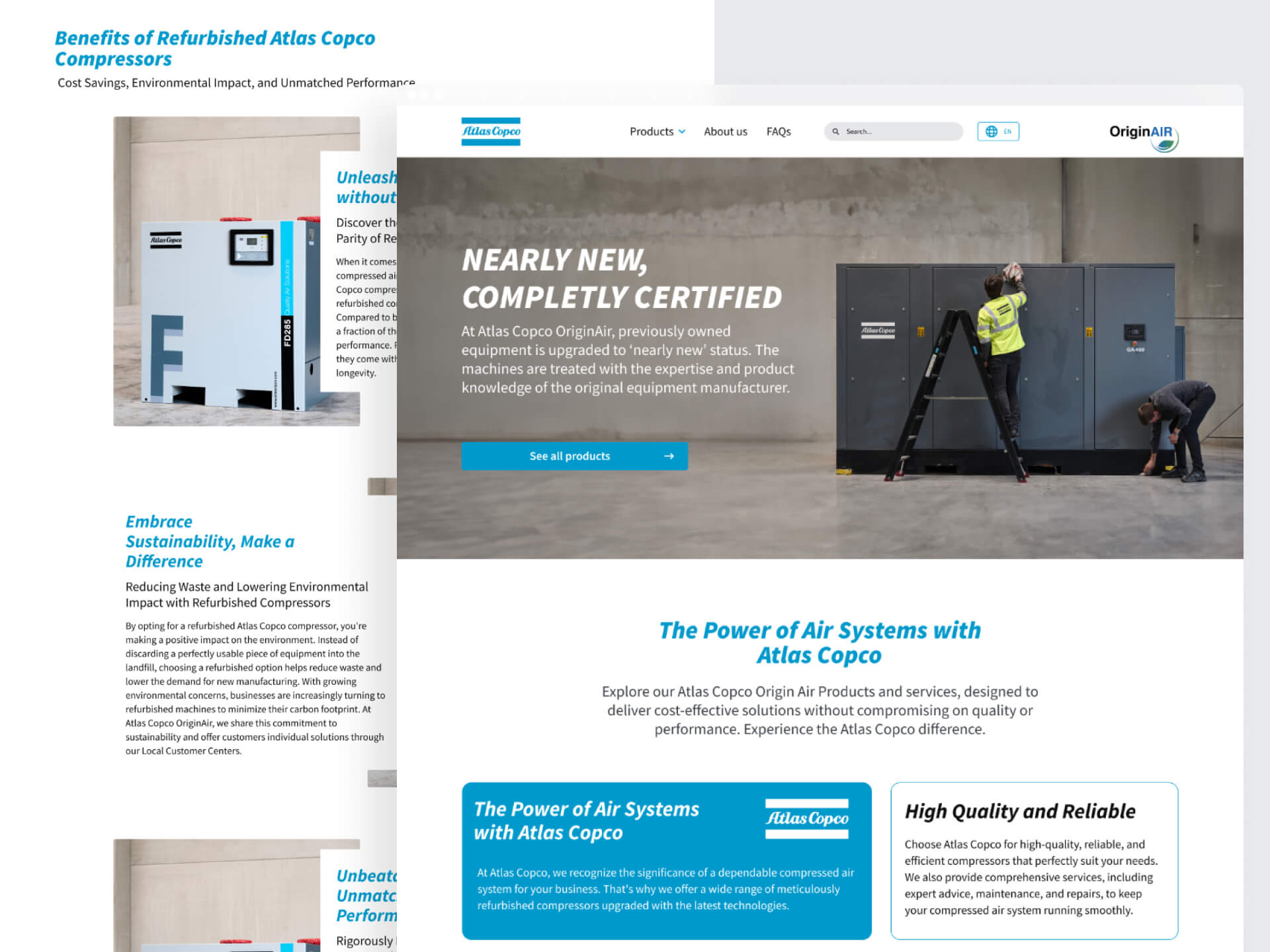 Redesign für Onlineshop Atlas Copco OriginAir